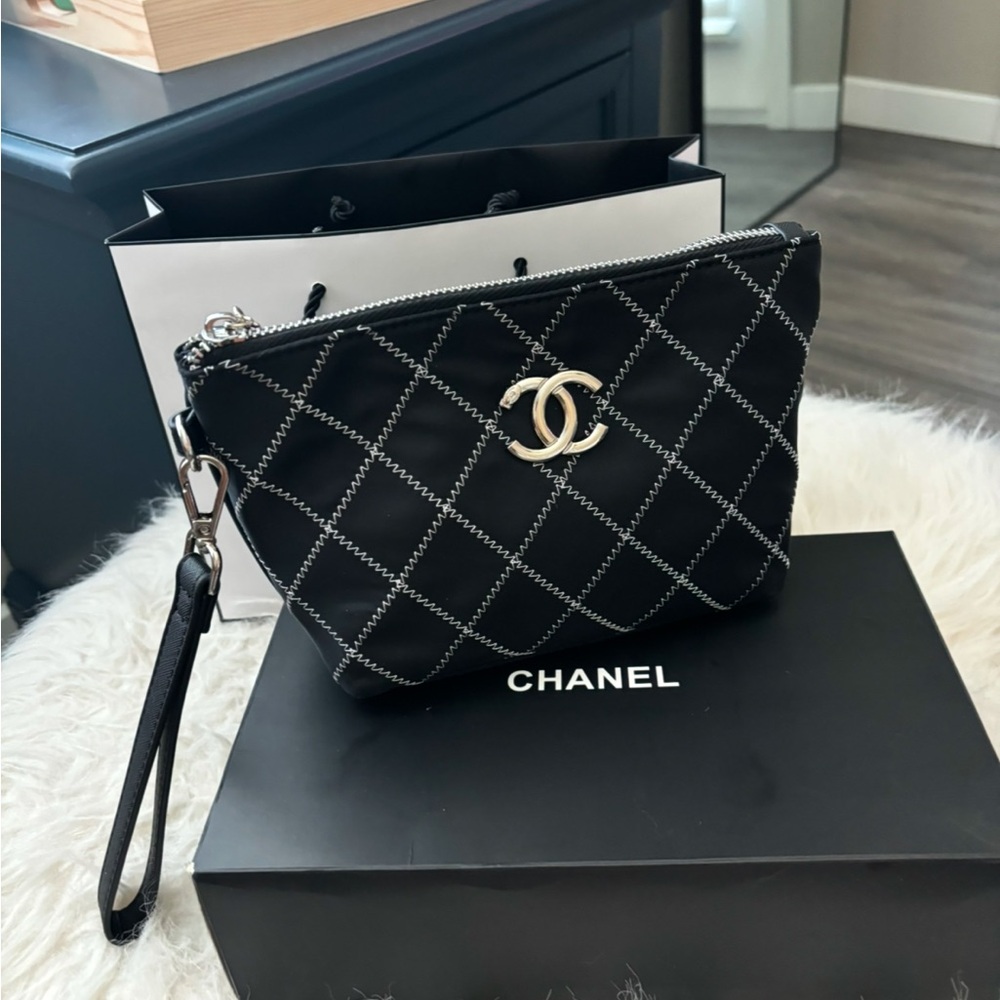 Chanel Black Quilted Wristlet Bag